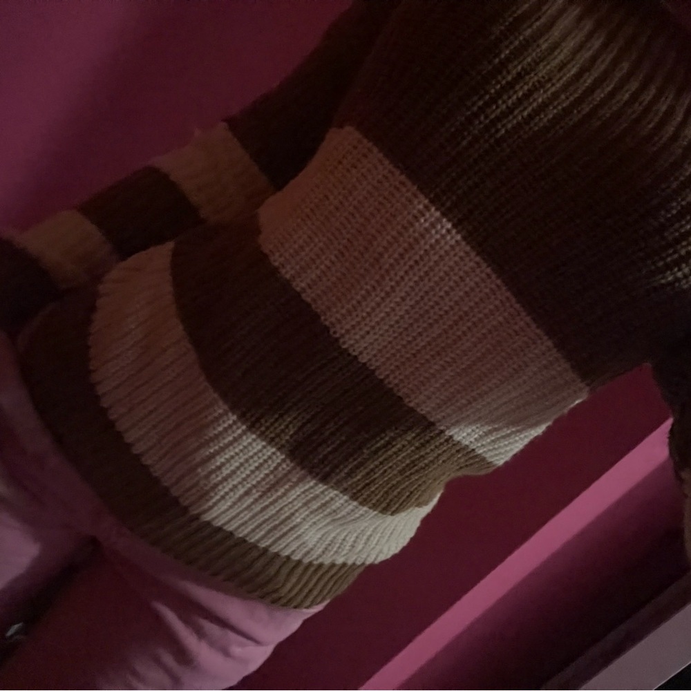 Suzy Shier Brown and Cream Striped Sweater